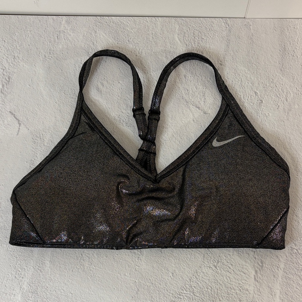 Nike Shimmering Black & Silver DryFit Sports Bra